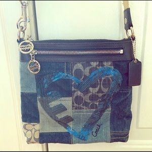 Coach Denim Design Crossbody Purse with heart